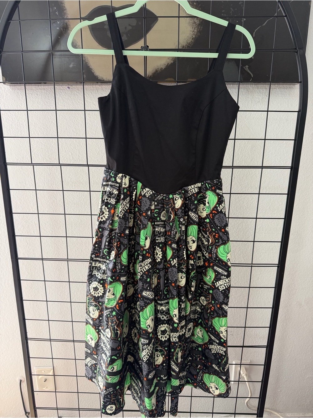 Preloved: Disney Black Dress with Green Graphic Skirt